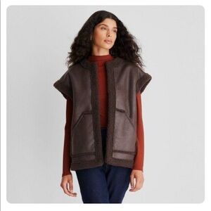 NWT Faux Shearling Lined Leather Vest - Future Collective in Dark Brown Size XL